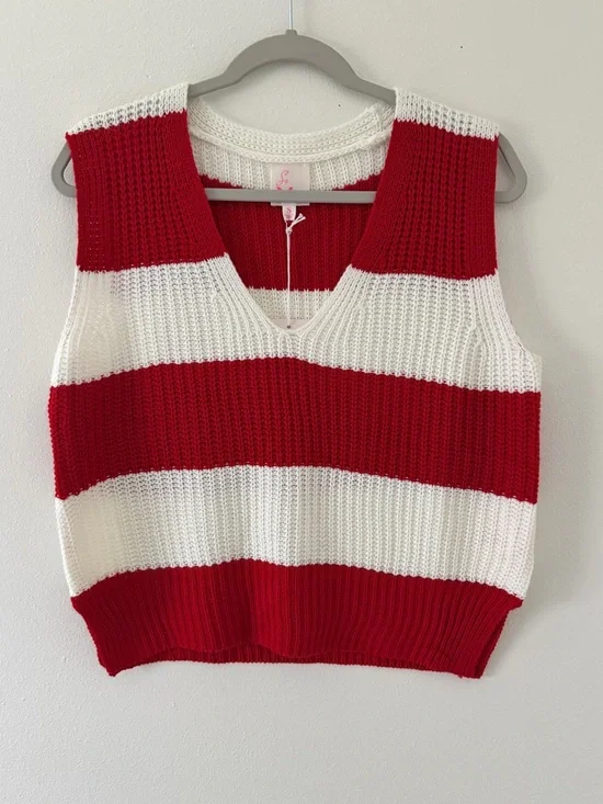 NWT SoMe Rane Red & White Striped Knit Sleeveless Vest size small - Picture 2 of 8